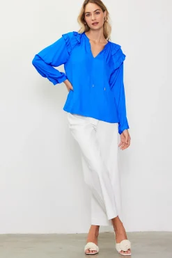 Adele Ruffled Split Neck Top*SKIES ARE BLUE Best