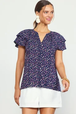 Allover Print Ruffle Sleeve Top*SKIES ARE BLUE Outlet