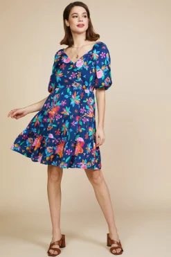 Aquatic Floral Surplice Short Dress*SKIES ARE BLUE Clearance