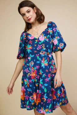 Aquatic Floral Surplice Short Dress*SKIES ARE BLUE Clearance