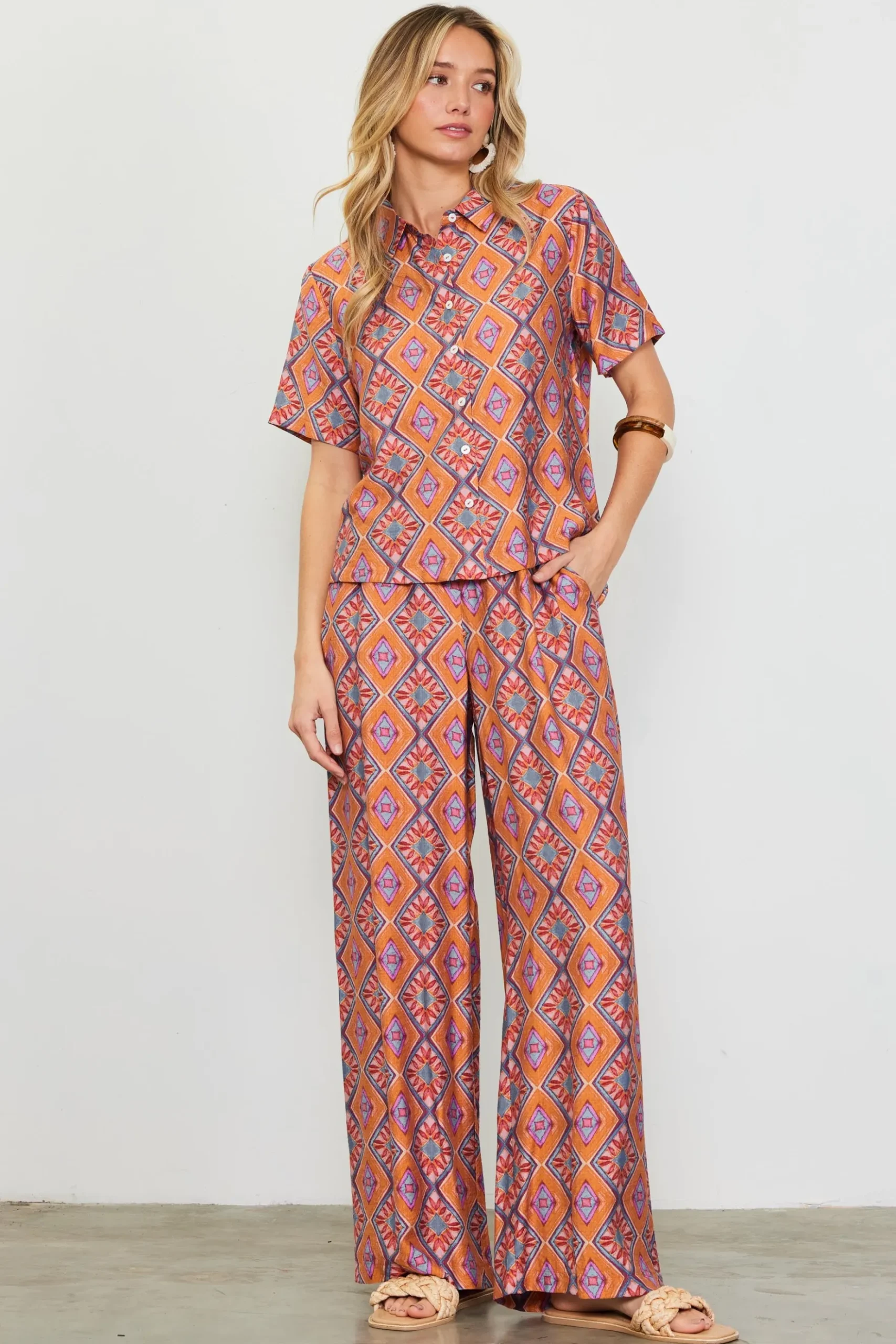 Aspen Print Short Sleeve Blouse*SKIES ARE BLUE