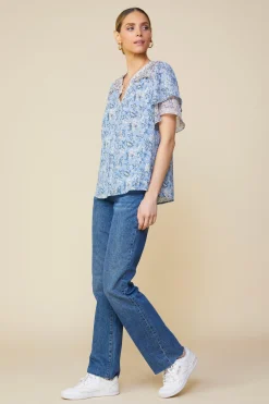 Aster Print Ruffled Detail Contrast Top*SKIES ARE BLUE Best