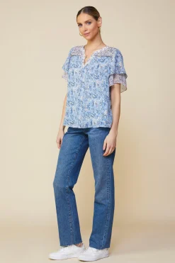 Aster Print Ruffled Detail Contrast Top*SKIES ARE BLUE Best