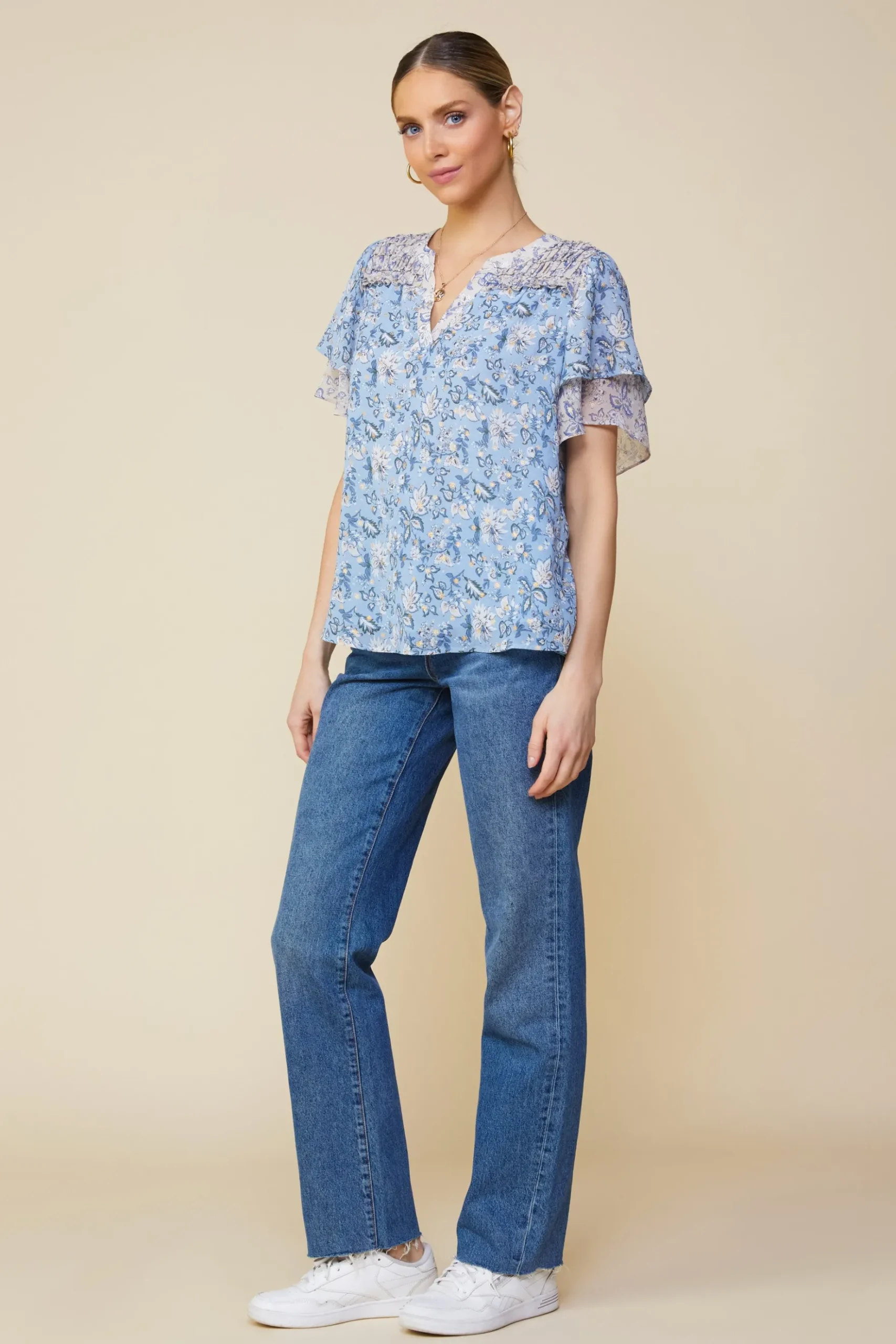 Aster Print Ruffled Detail Contrast Top*SKIES ARE BLUE Best