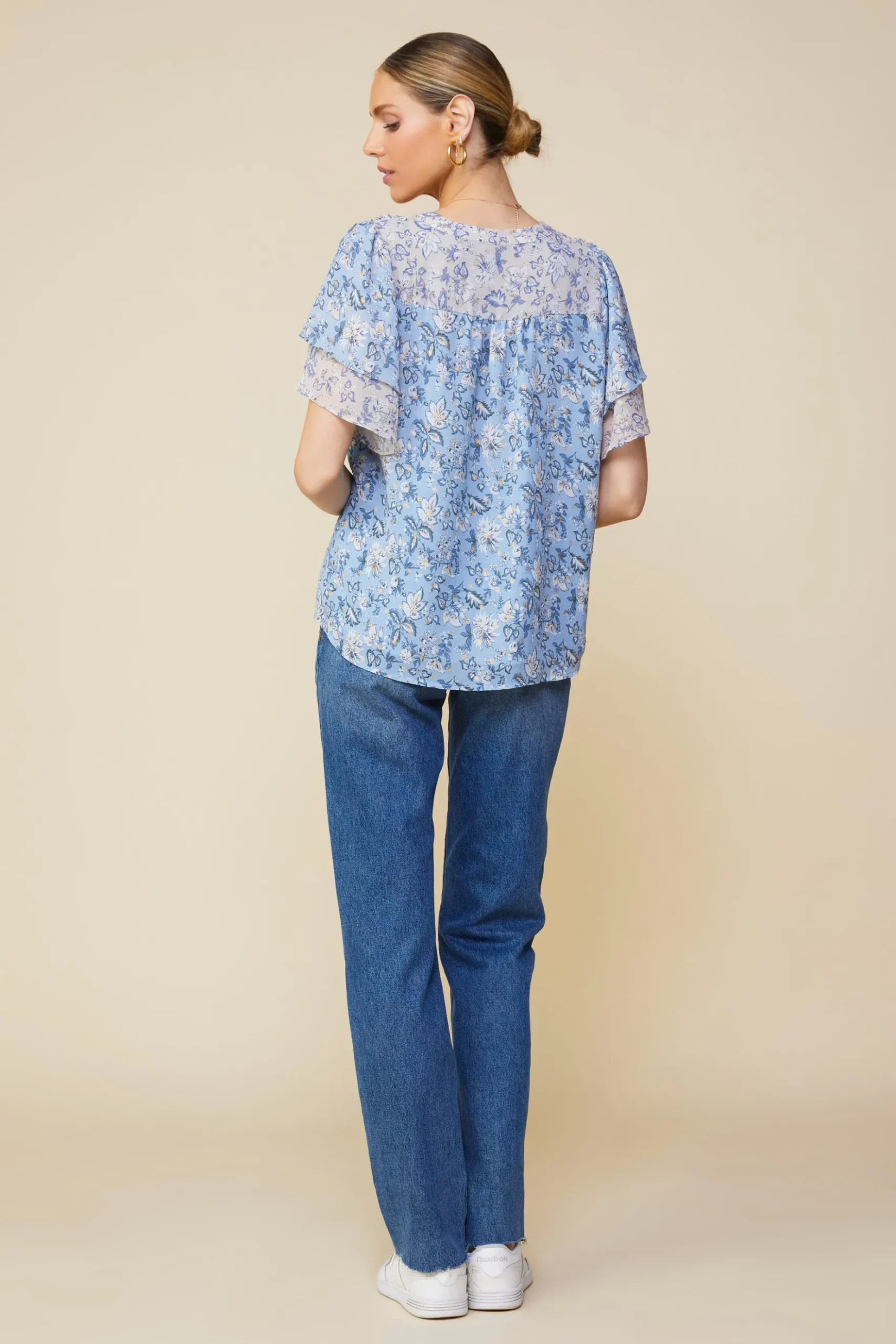 Aster Print Ruffled Detail Contrast Top*SKIES ARE BLUE Best