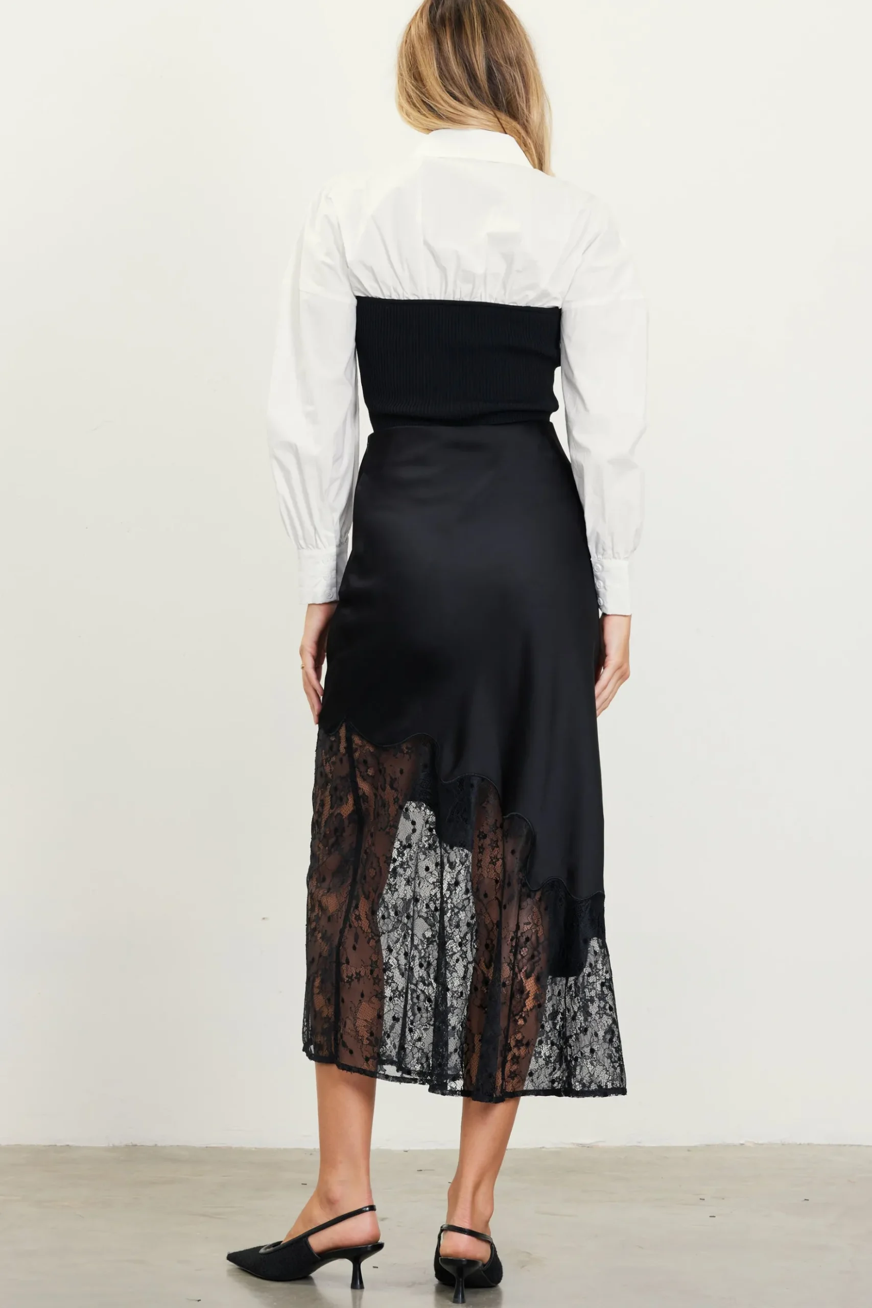 Asymmetrical Lace Satin Skirt*SKIES ARE BLUE