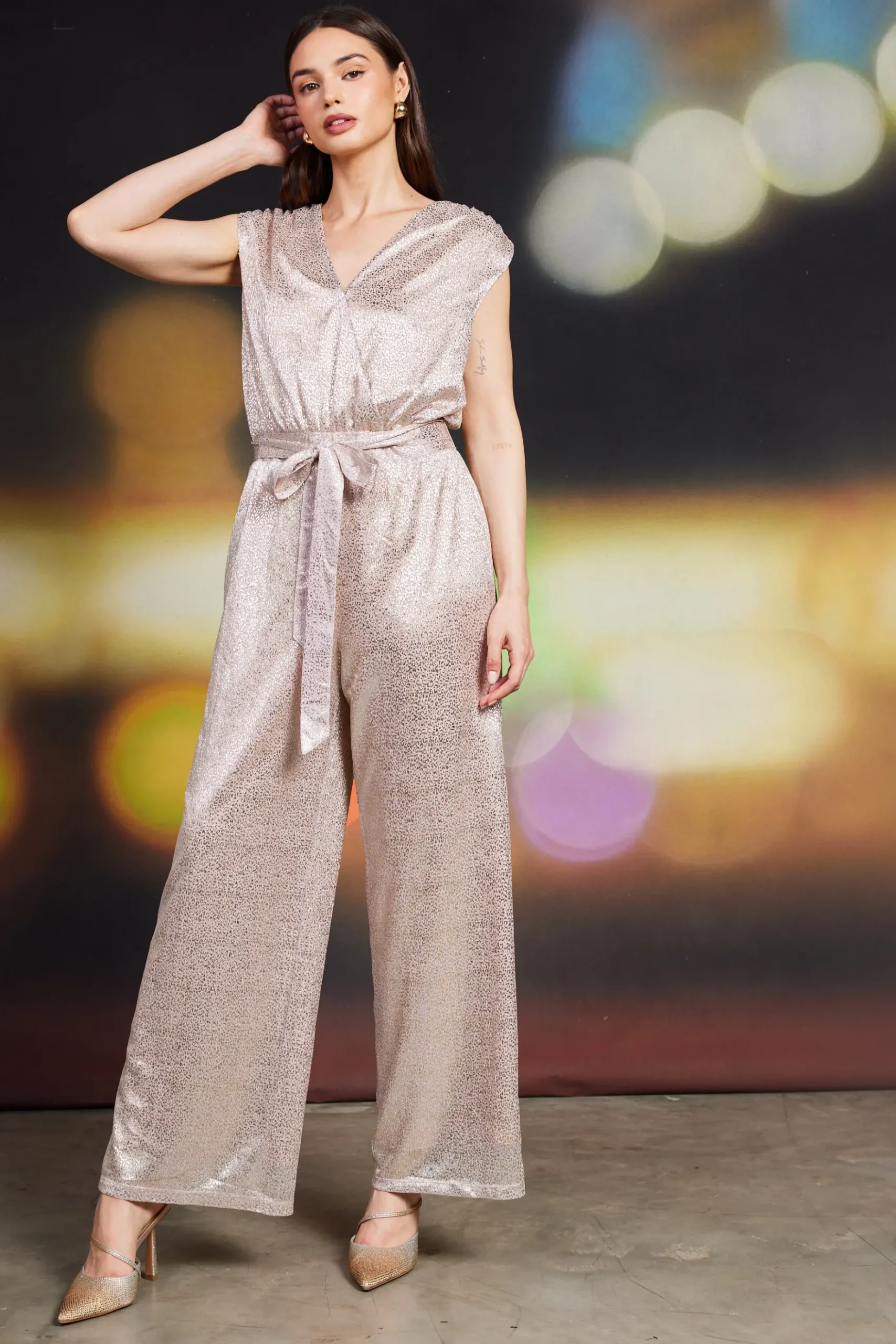 Metallic Foil Print Jumpsuit*SKIES ARE BLUE Sale