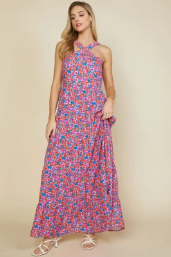 Bohemian Floral Crossed Neck Maxi Dress*SKIES ARE BLUE