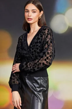 Burnout Velvet Floral Motif Cardigan*SKIES ARE BLUE Discount