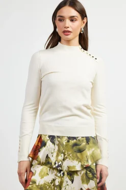 Button Detail Mock Neck Sweater*SKIES ARE BLUE Online