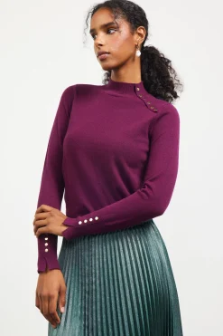 Button Detail Mock Neck Sweater*SKIES ARE BLUE Outlet