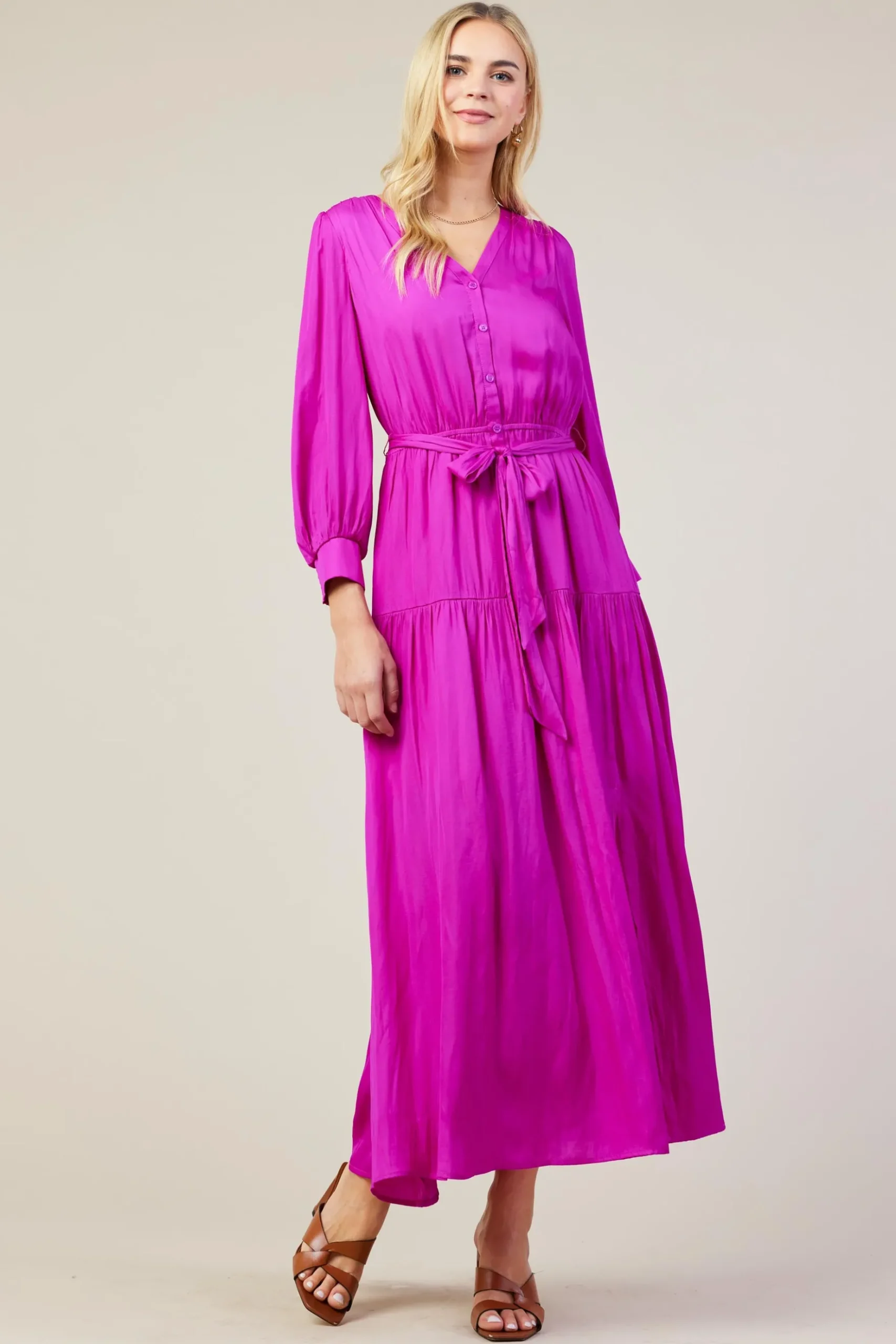 Button Detail Tiered Maxi Dress*SKIES ARE BLUE Clearance