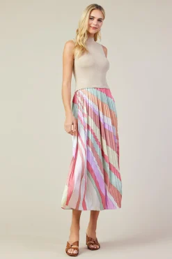 Carmine Print Mixed Media Pleated Midi Dress*SKIES ARE BLUE Online