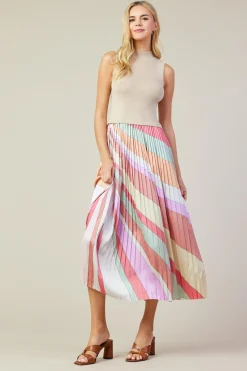 Carmine Print Mixed Media Pleated Midi Dress*SKIES ARE BLUE Online