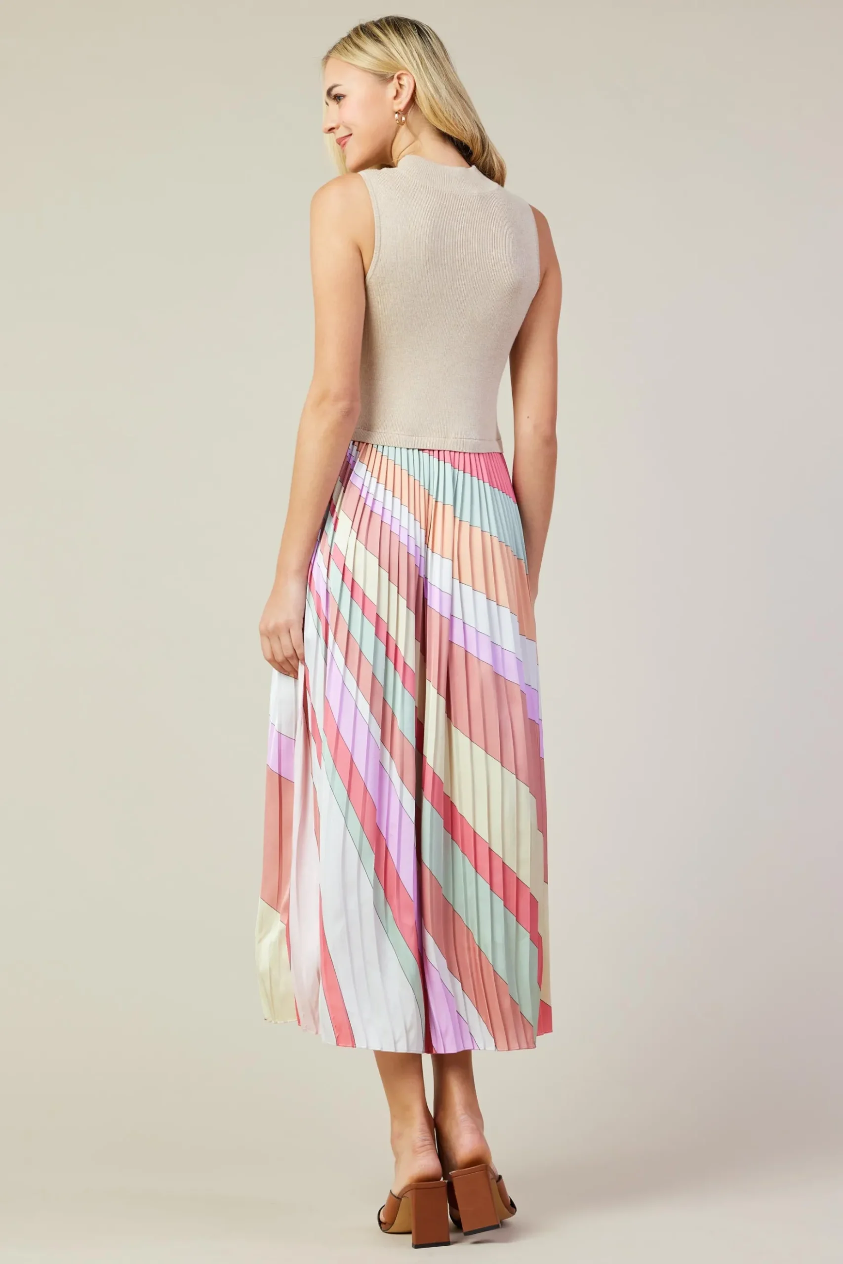 Carmine Print Mixed Media Pleated Midi Dress*SKIES ARE BLUE Online