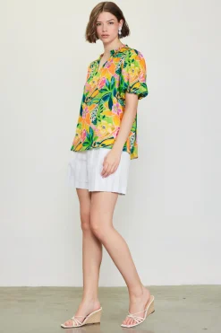Celine Floral Print Bubble Sleeve Top*SKIES ARE BLUE Sale