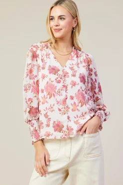 Ceres Floral Print Smocked Detail Top*SKIES ARE BLUE Clearance