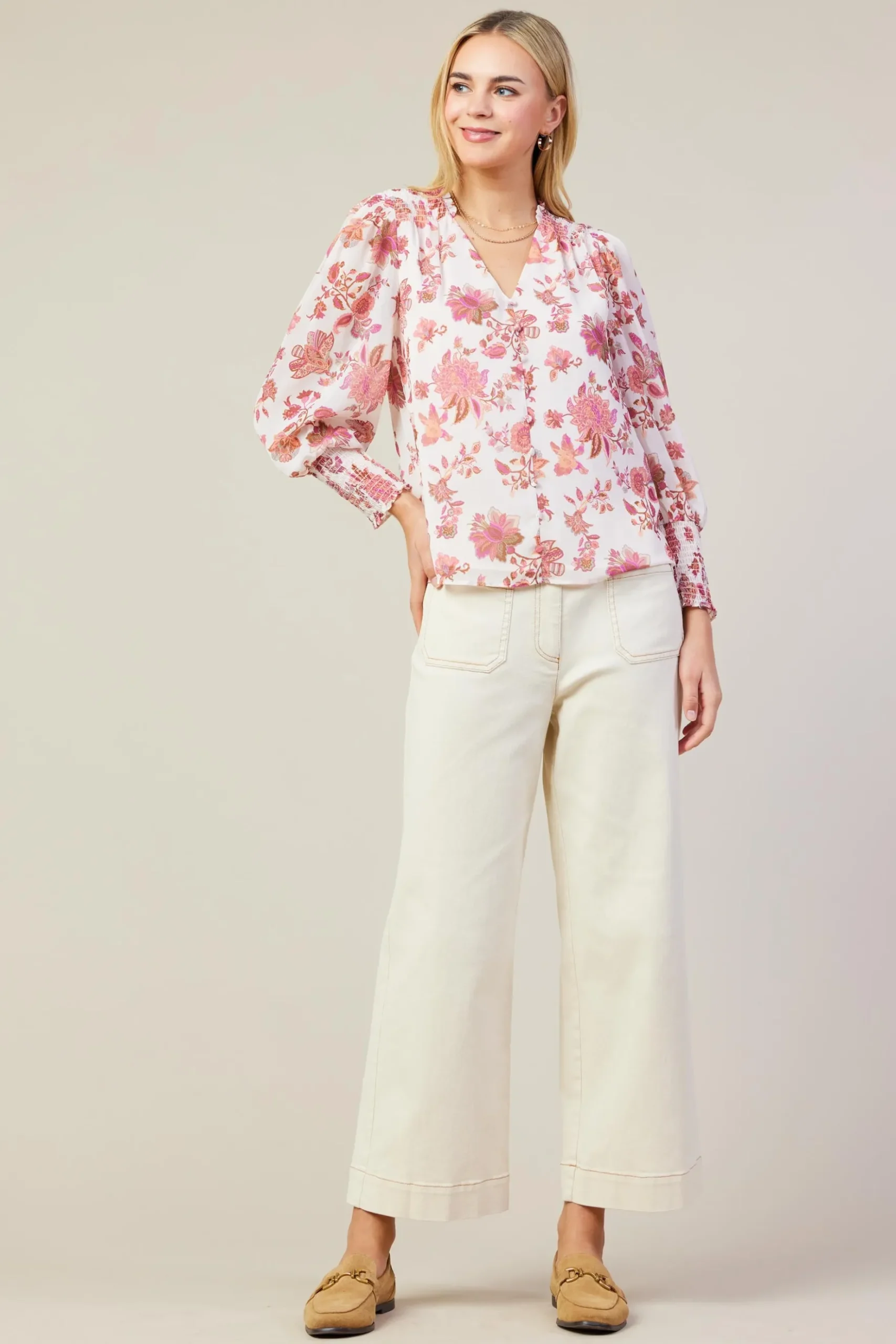 Ceres Floral Print Smocked Detail Top*SKIES ARE BLUE Clearance