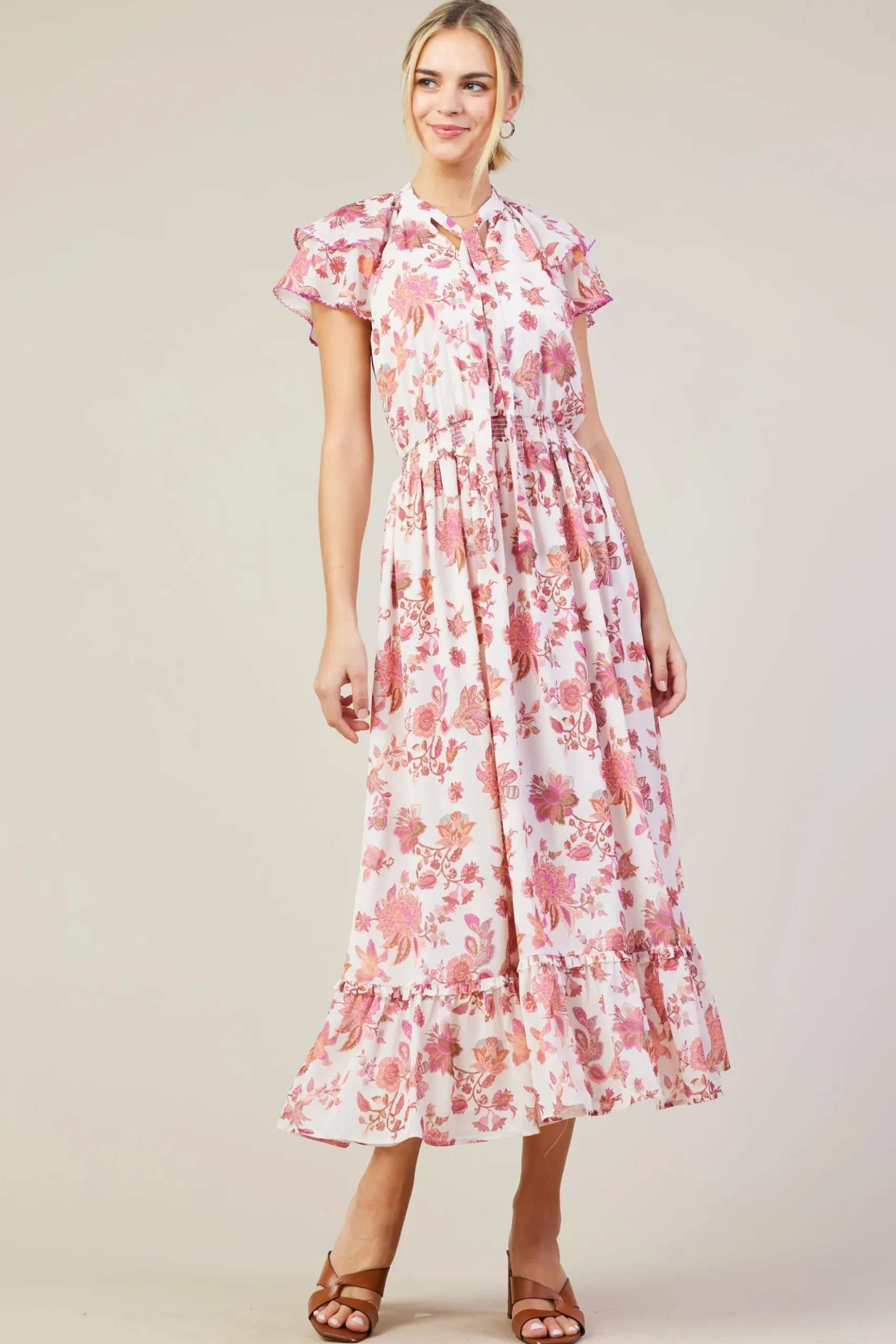 Ceres Floral Print Tie Neck Midi Dress*SKIES ARE BLUE New