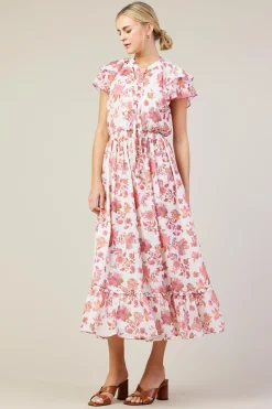 Ceres Floral Print Tie Neck Midi Dress*SKIES ARE BLUE New