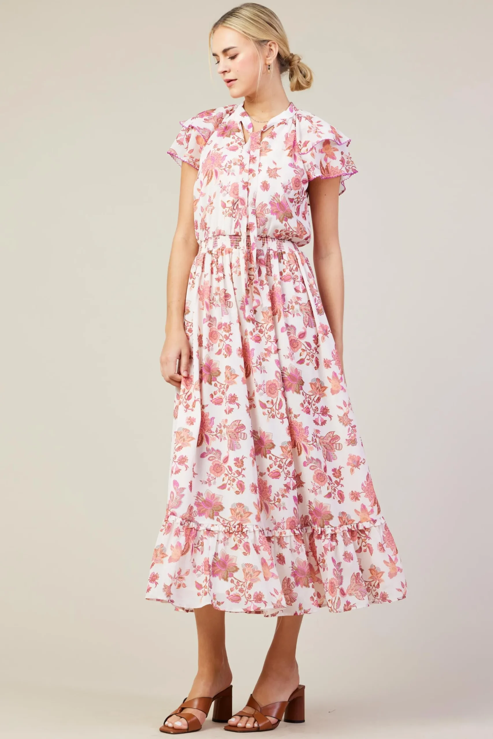 Ceres Floral Print Tie Neck Midi Dress*SKIES ARE BLUE New