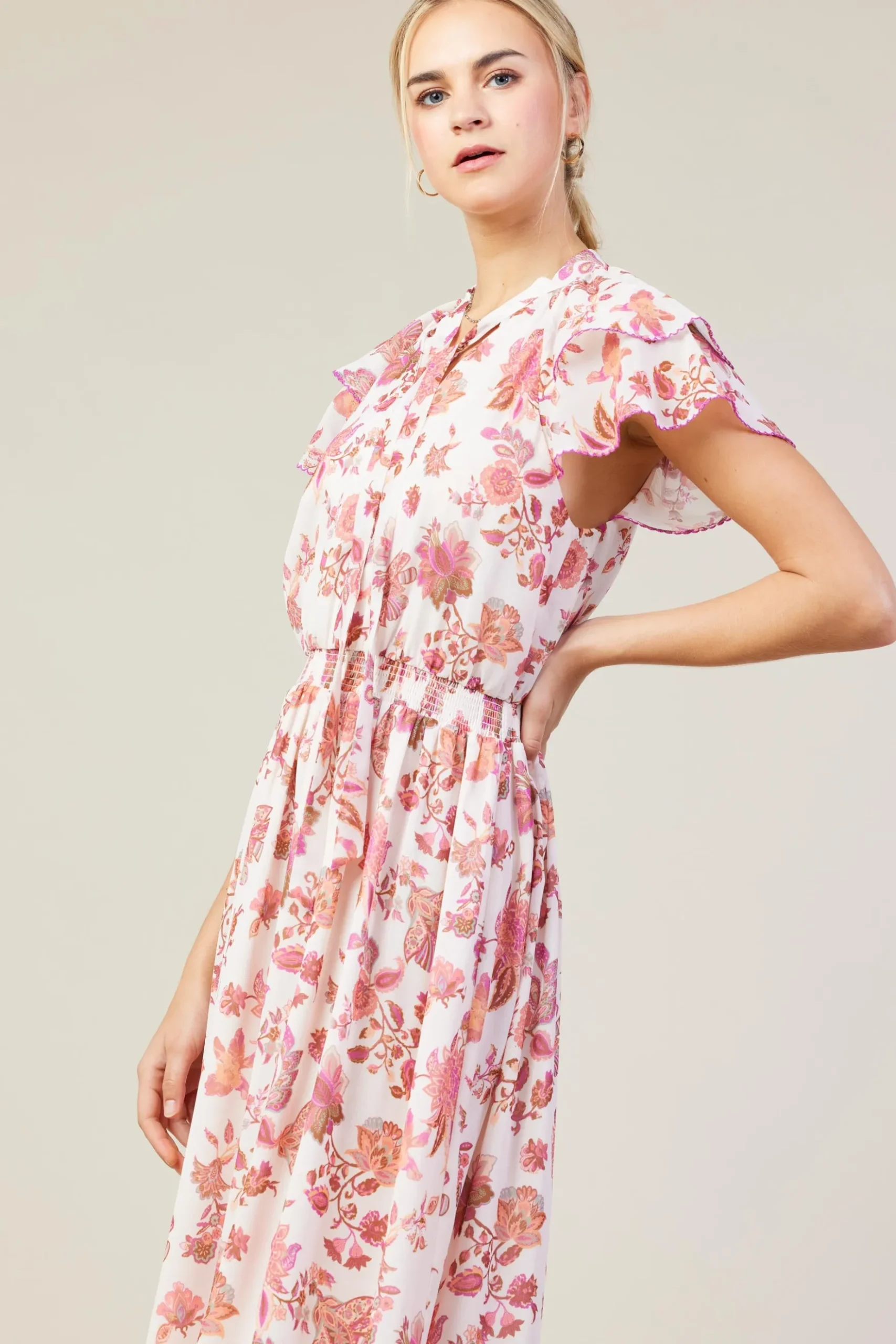 Ceres Floral Print Tie Neck Midi Dress*SKIES ARE BLUE New
