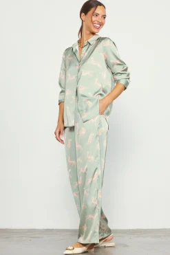Cheetah Print Satin Long Pants*SKIES ARE BLUE