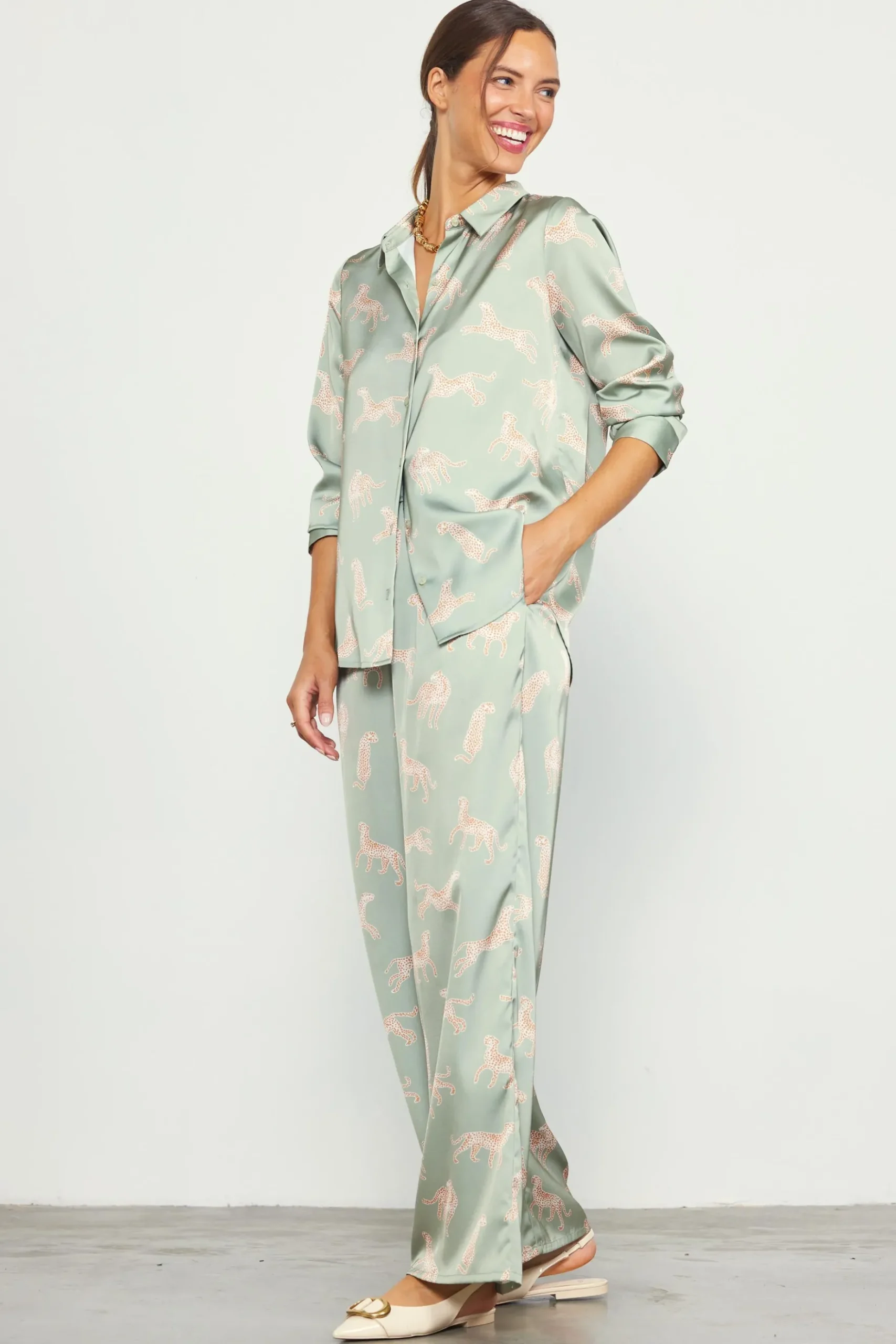 Cheetah Print Satin Long Pants*SKIES ARE BLUE