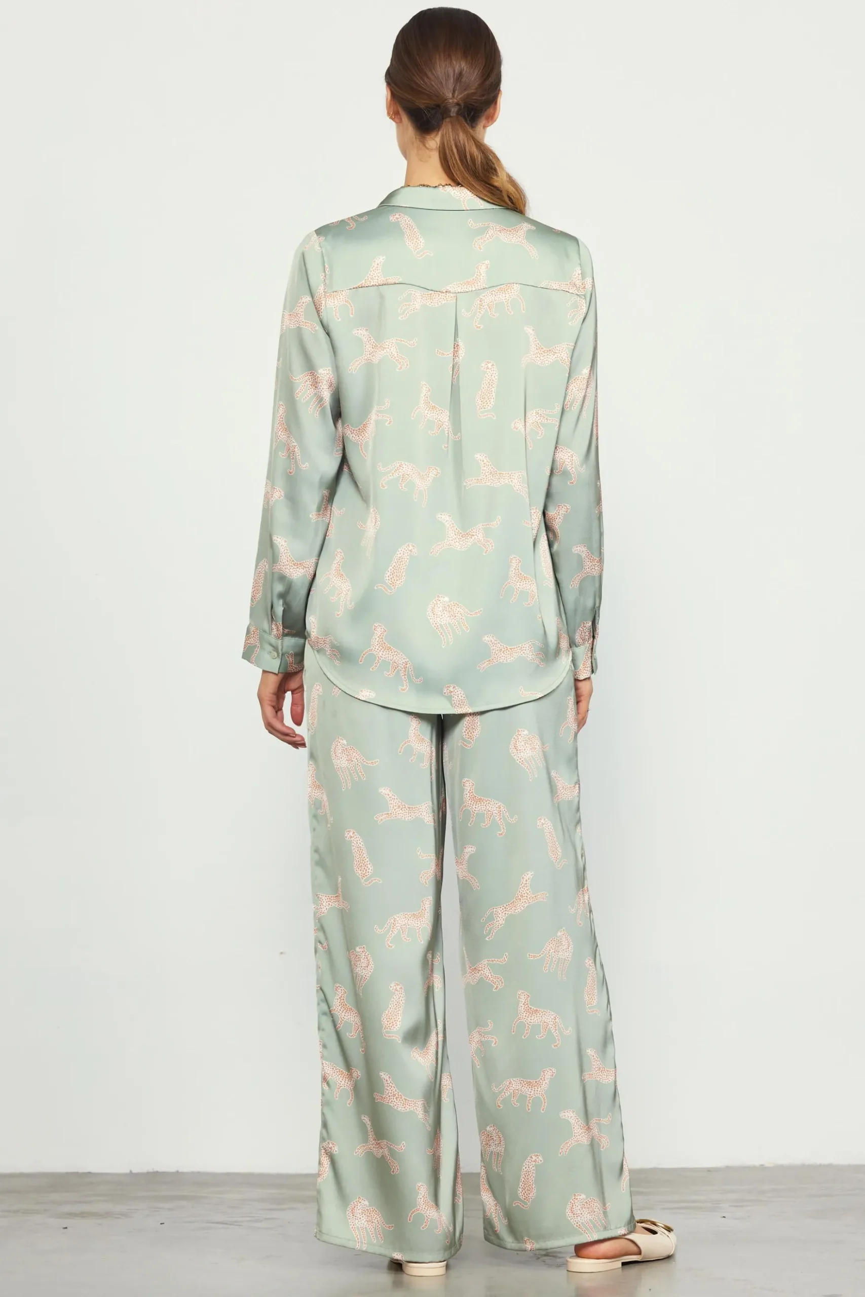 Cheetah Print Satin Long Pants*SKIES ARE BLUE