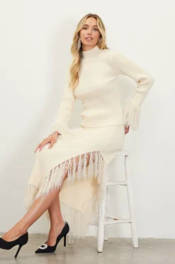 Clio Feathered Fringe Asymmetrical Skirt*SKIES ARE BLUE New