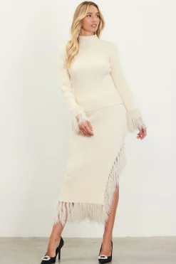 Clio Feathered Fringe Asymmetrical Skirt*SKIES ARE BLUE New