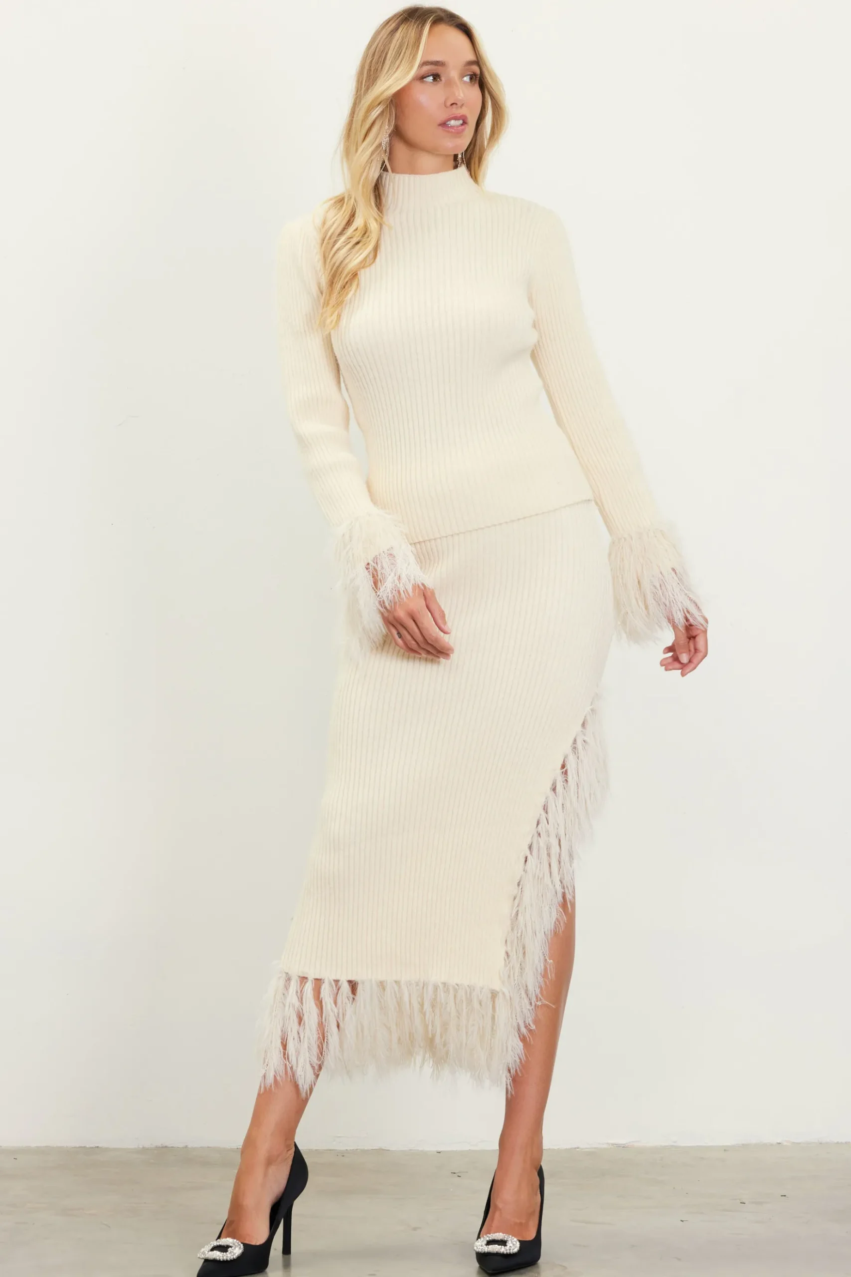 Clio Feathered Fringe Asymmetrical Skirt*SKIES ARE BLUE New