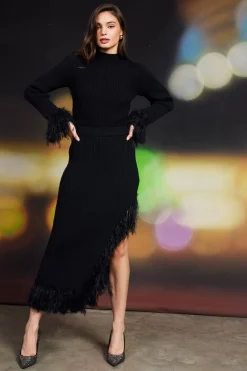 Clio Feathered Fringe Asymmetrical Skirt*SKIES ARE BLUE Best