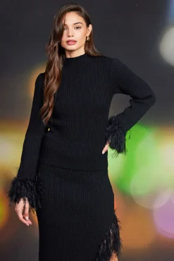Clio Feathered Fringe Mock Neck Sweater*SKIES ARE BLUE Discount