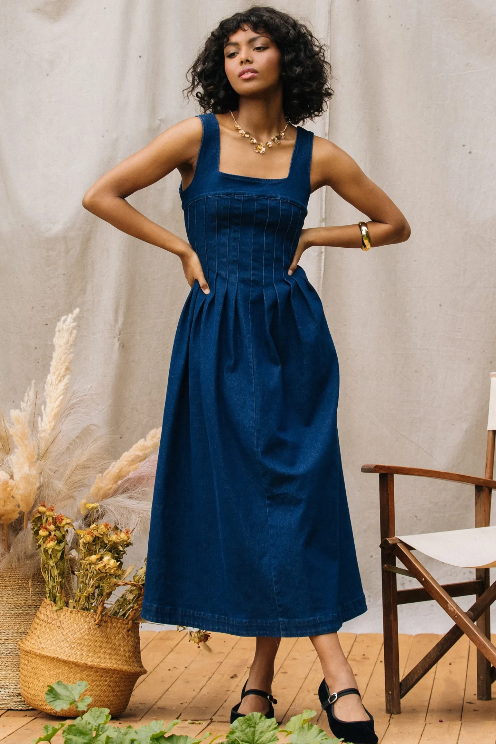 Corset Denim Pleated Dress*SKIES ARE BLUE Hot