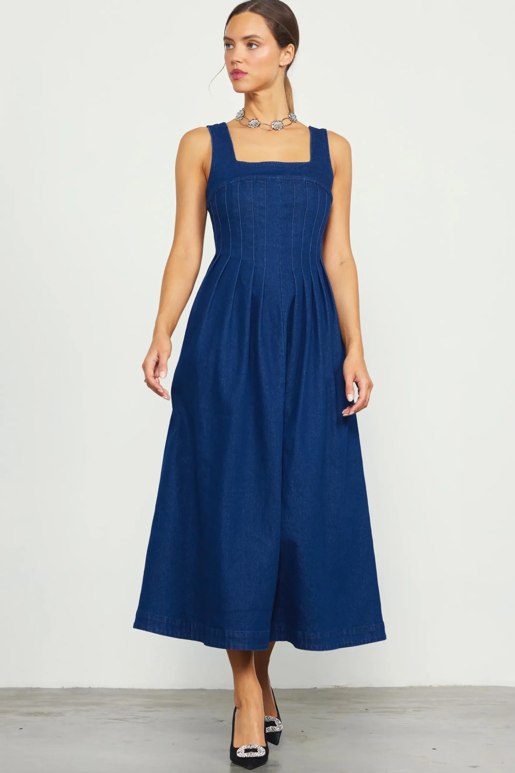 Corset Denim Pleated Dress*SKIES ARE BLUE Hot
