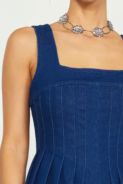 Corset Denim Pleated Dress*SKIES ARE BLUE Hot