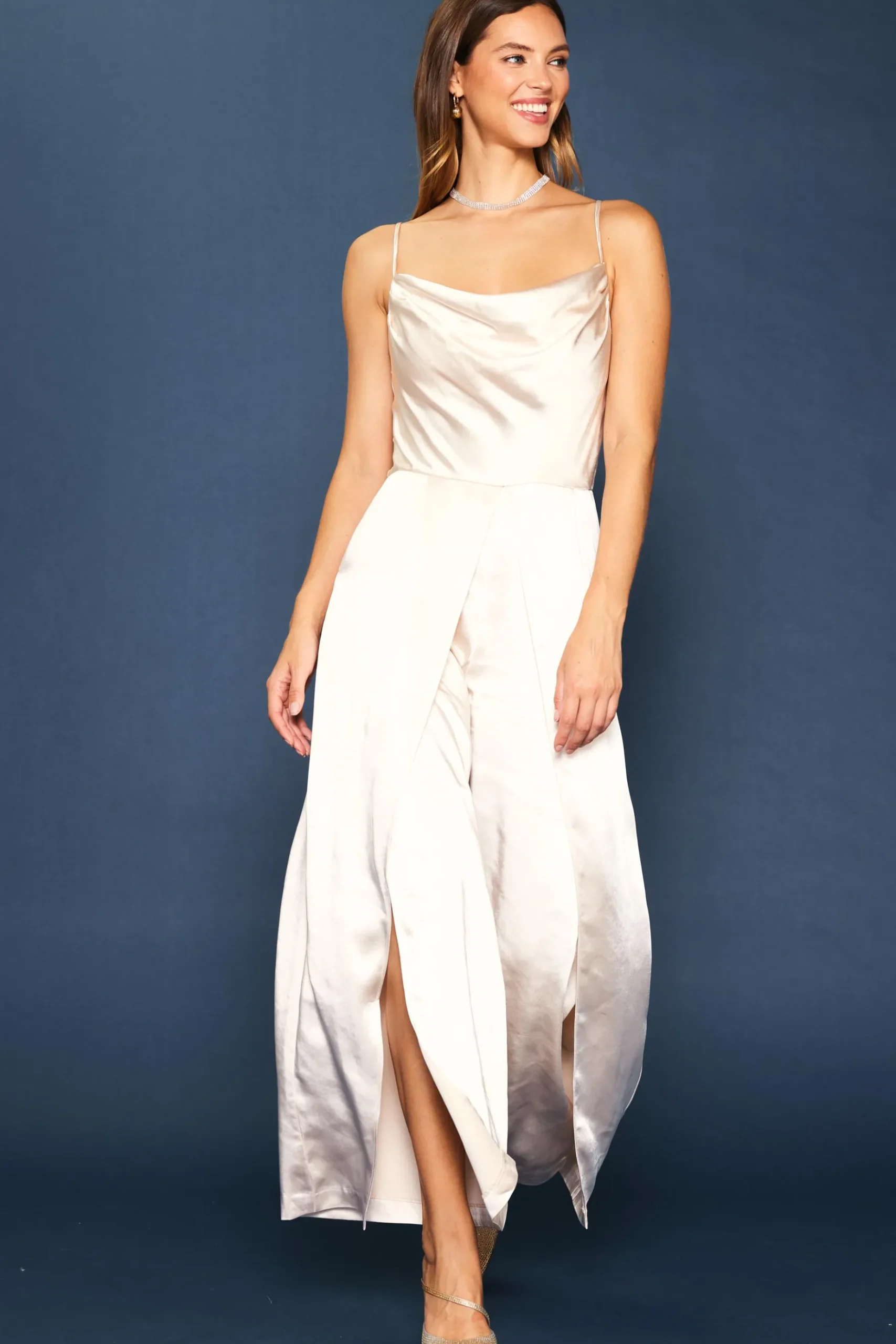 Cowl Neckline Satin Jumpsuit*SKIES ARE BLUE New