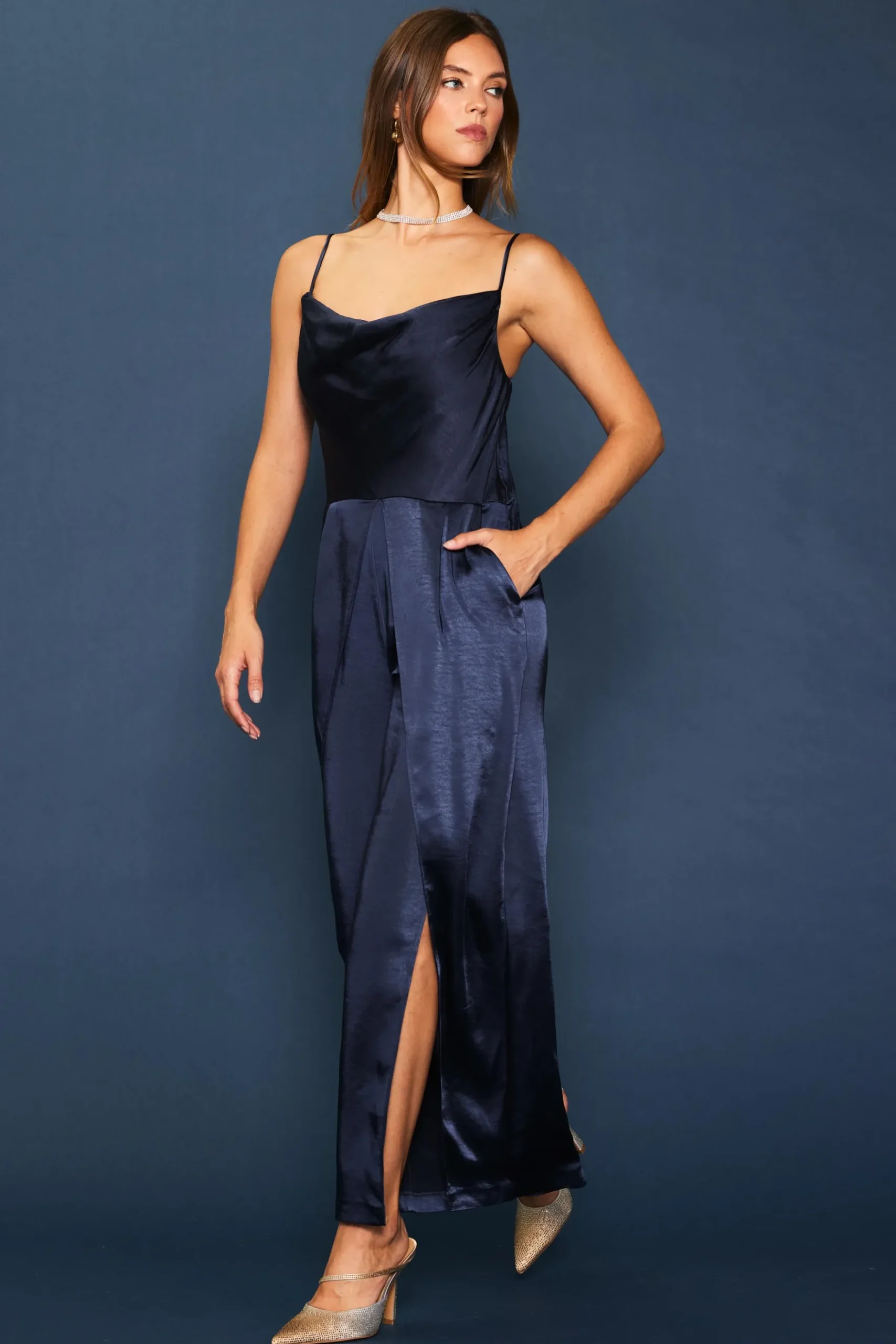 Cowl Neckline Satin Jumpsuit*SKIES ARE BLUE Best
