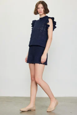 Crochet Flutter Sleeve Top*SKIES ARE BLUE Sale
