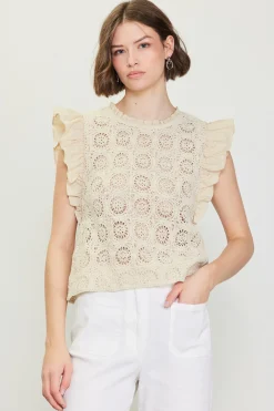 Crochet Flutter Sleeve Top*SKIES ARE BLUE Online