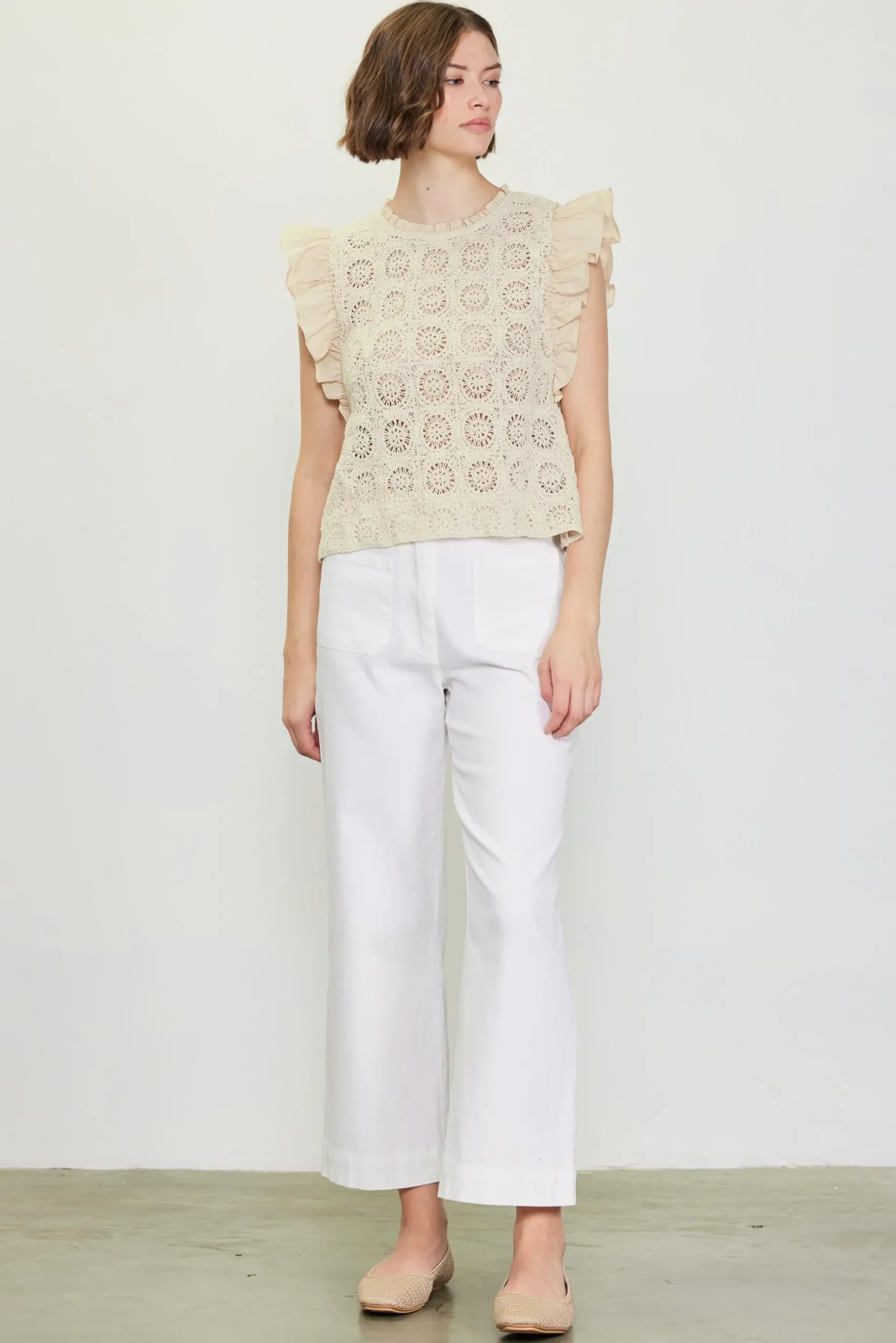 Crochet Flutter Sleeve Top*SKIES ARE BLUE Online