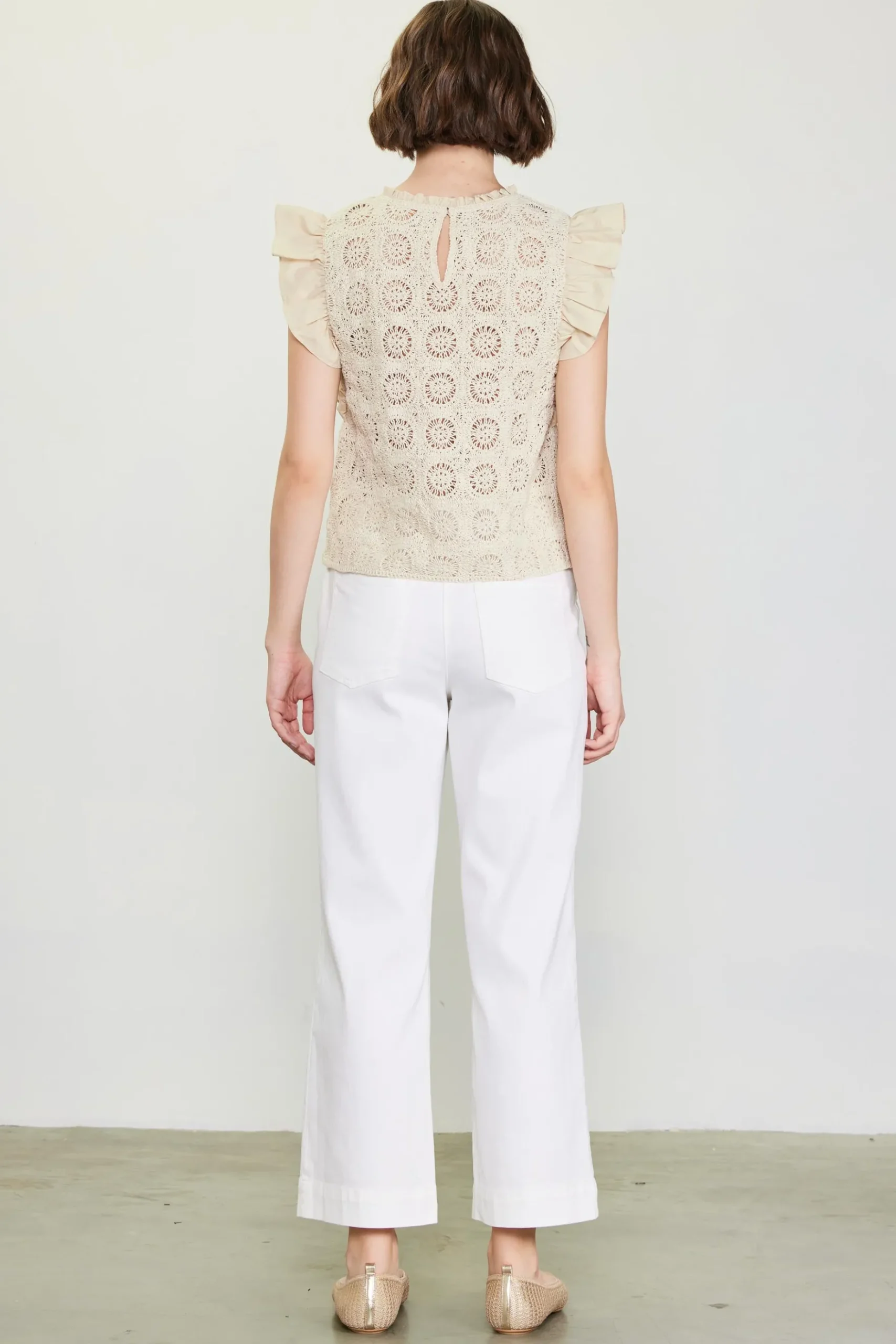 Crochet Flutter Sleeve Top*SKIES ARE BLUE Online