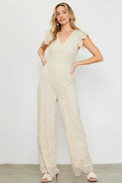 Crochet Ruffled Sleeve Jumpsuit*SKIES ARE BLUE Hot