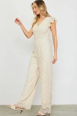 Crochet Ruffled Sleeve Jumpsuit*SKIES ARE BLUE Hot