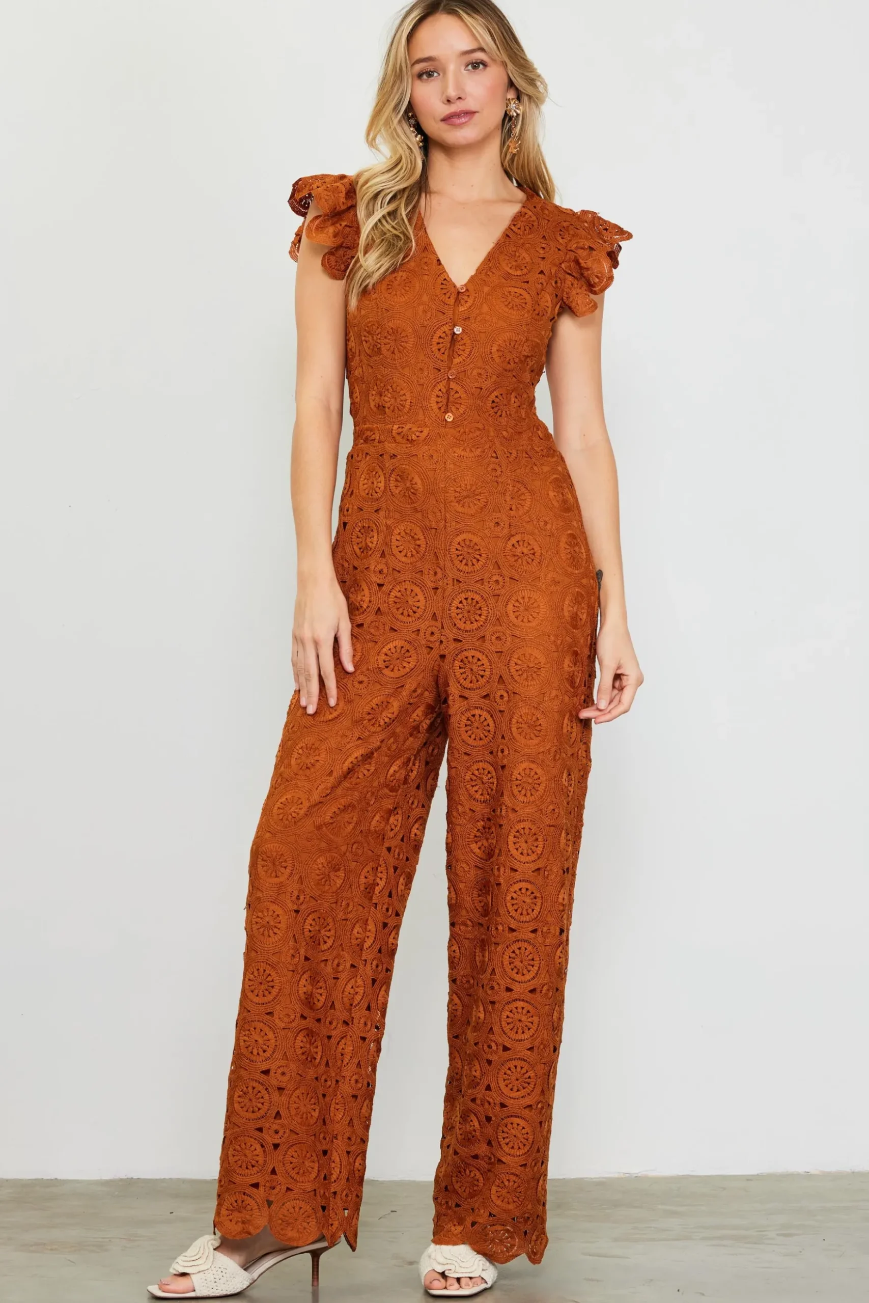 Crochet Ruffled Sleeve Jumpsuit*SKIES ARE BLUE Online