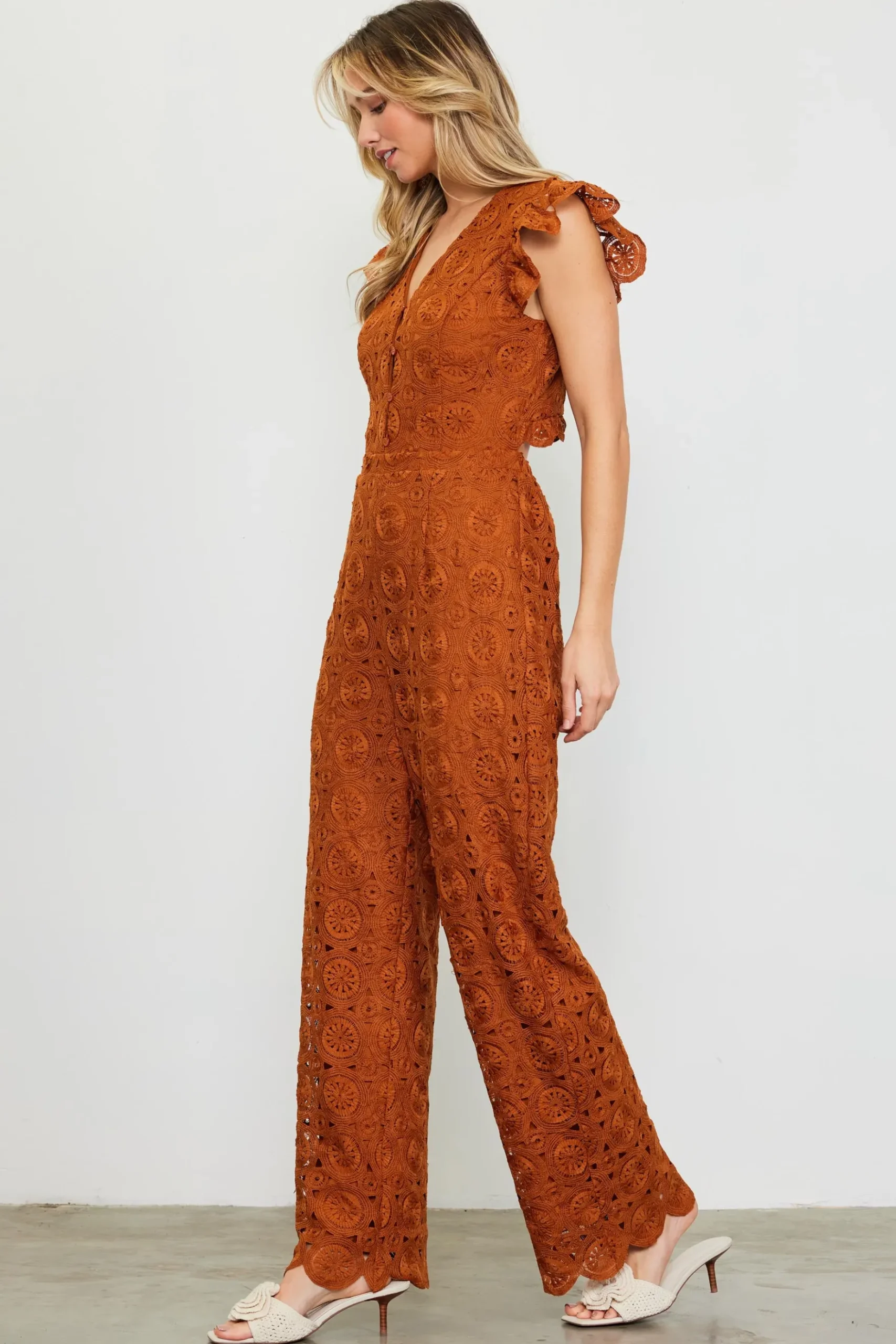 Crochet Ruffled Sleeve Jumpsuit*SKIES ARE BLUE Online