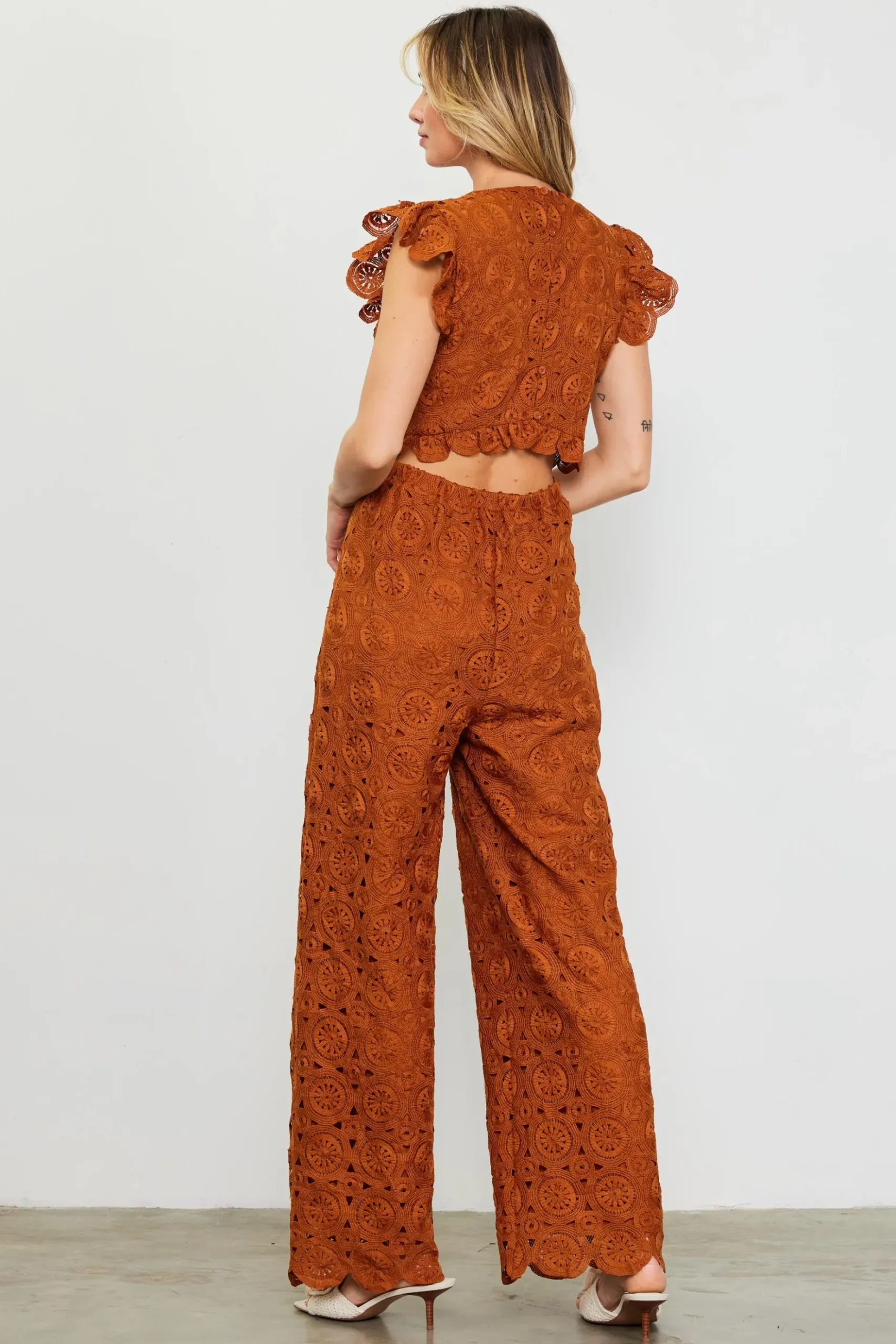 Crochet Ruffled Sleeve Jumpsuit*SKIES ARE BLUE Online