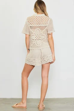 Crochet Short Sleeve Polo Top*SKIES ARE BLUE Online