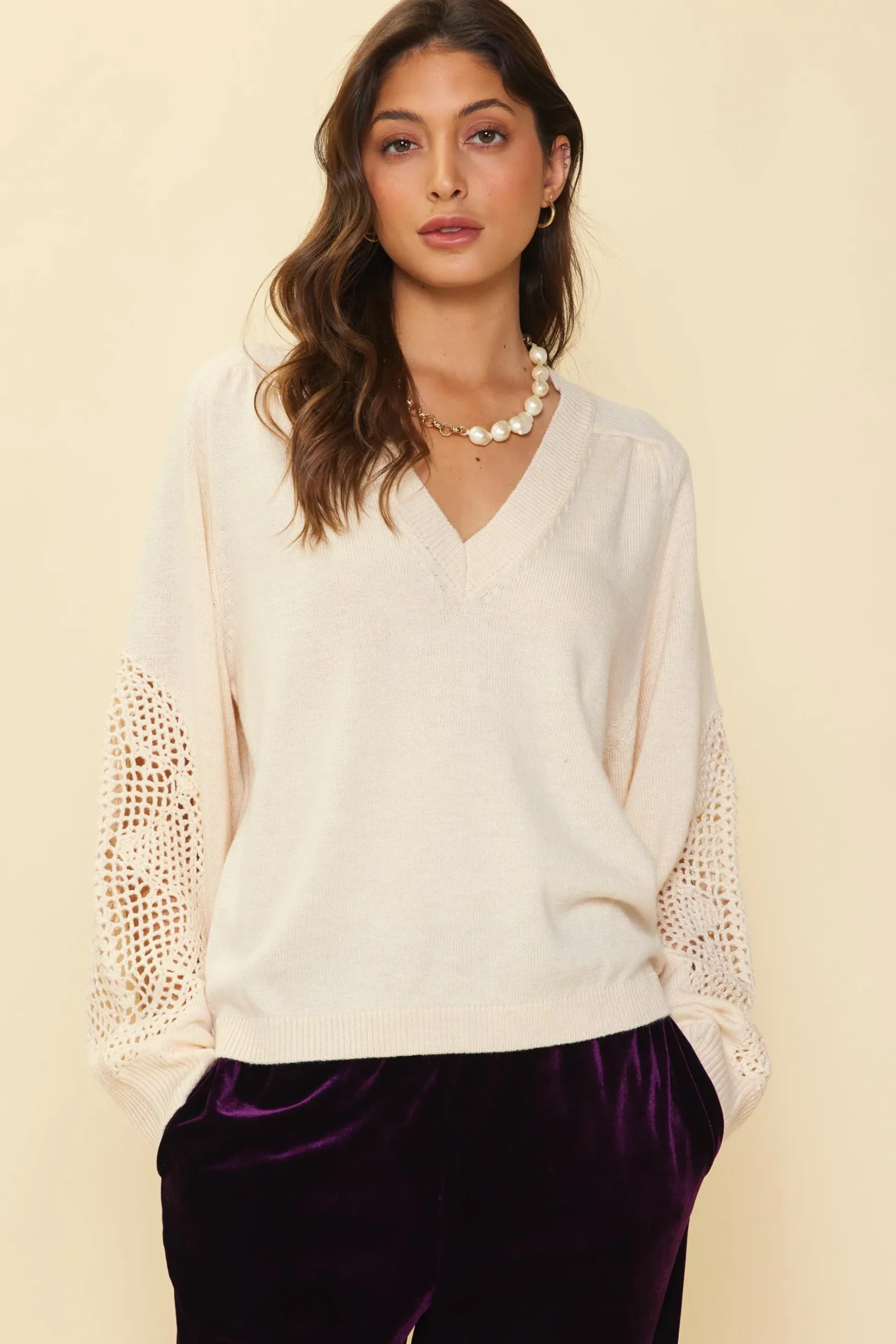 Crochet Sleeve Knit Sweater*SKIES ARE BLUE Outlet